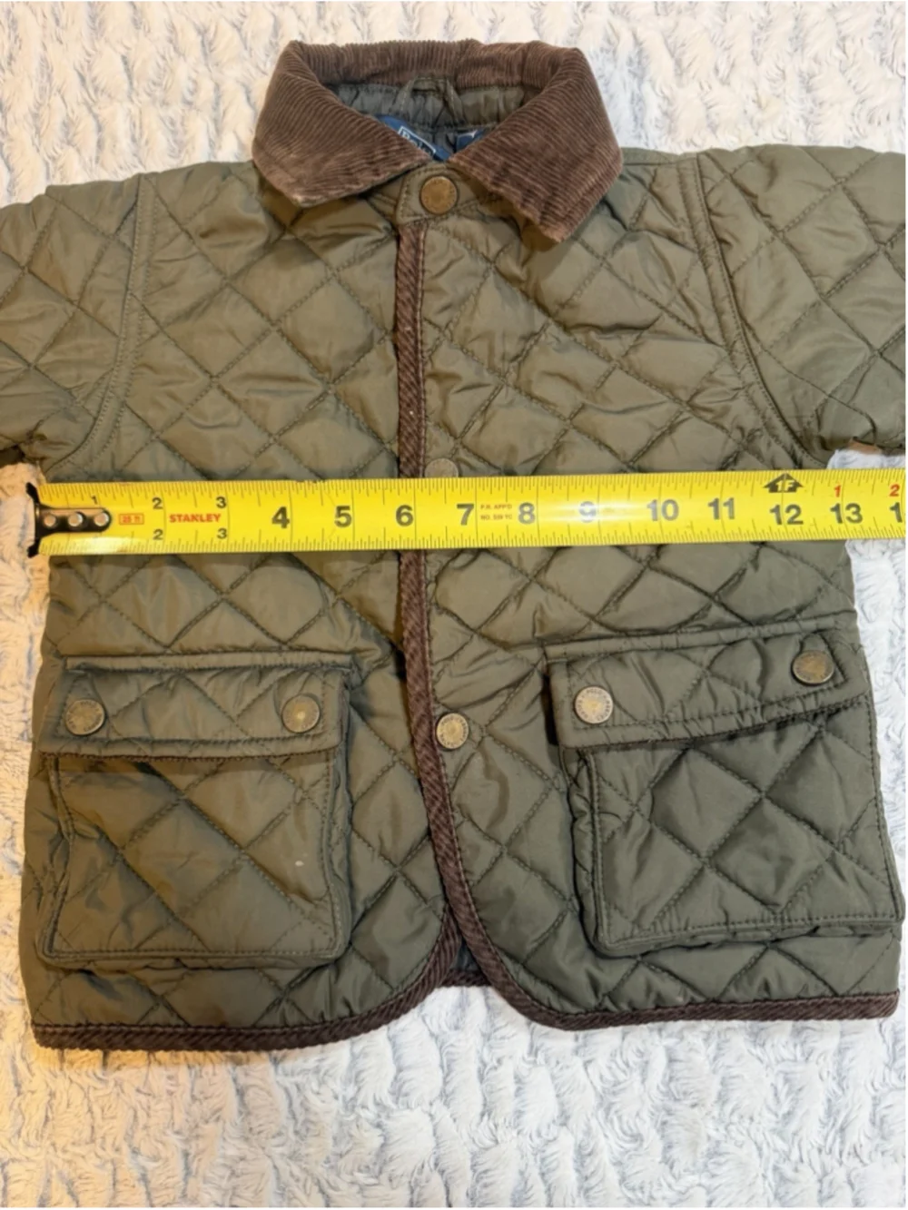 Polo by Ralph Lauren Quilted Jacket Green/Brown 12M Snap Corduroy Collar